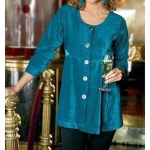 Soft Surroundings Coat Womens Size M Blue Velvet Jacket Mature Office Church NWT